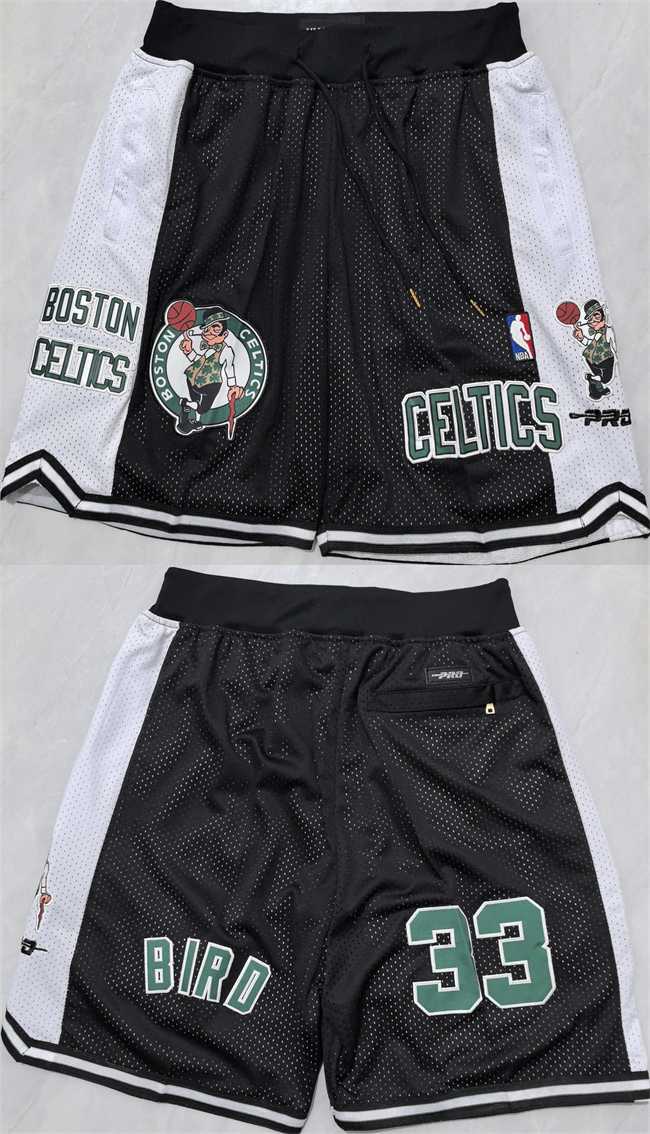 Men%27s Boston Celtics #33 Larry Bird Black White Shorts